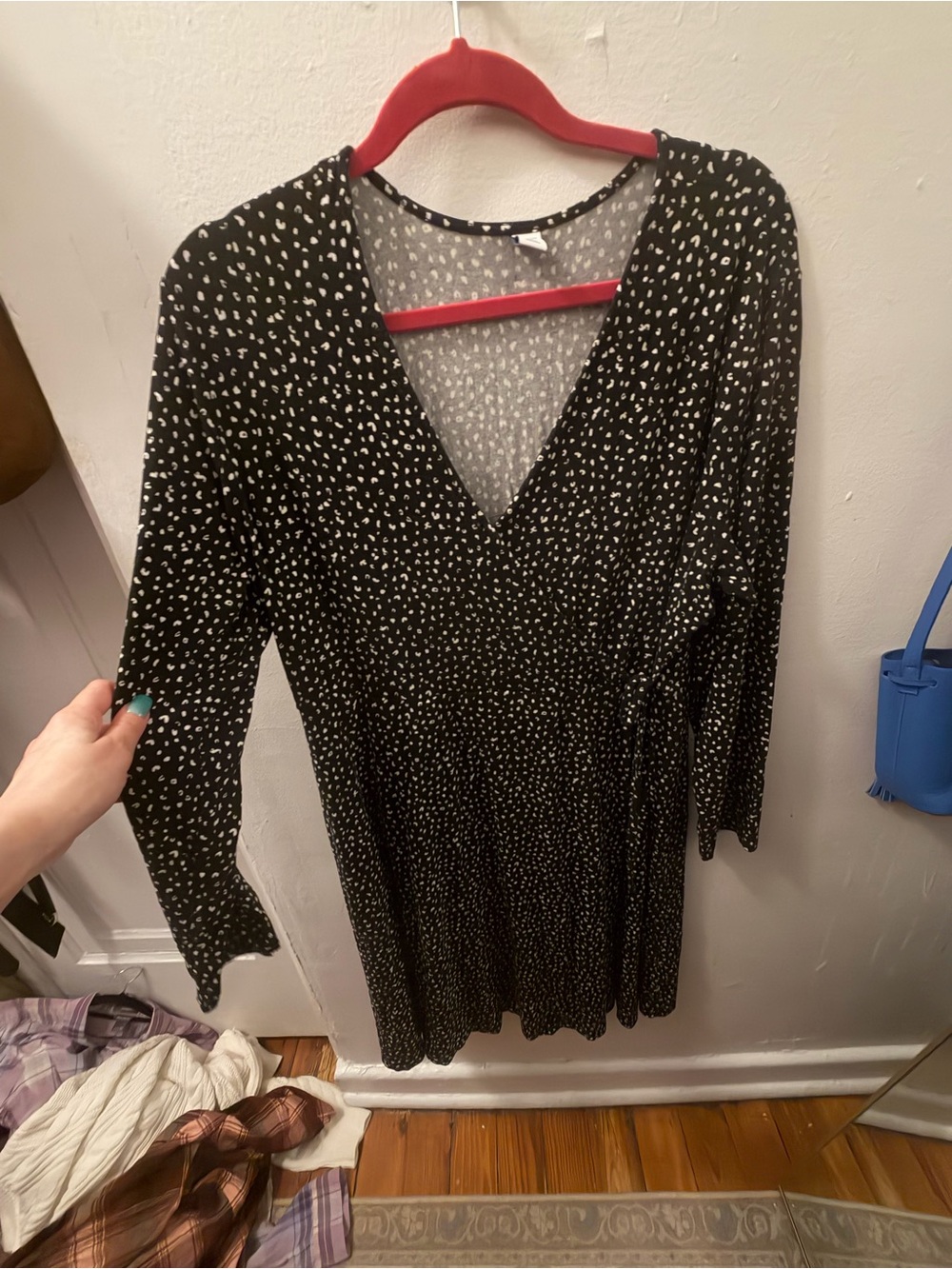 Old Navy Black White Polka Dot Wrap Dress Long Sleeve XL